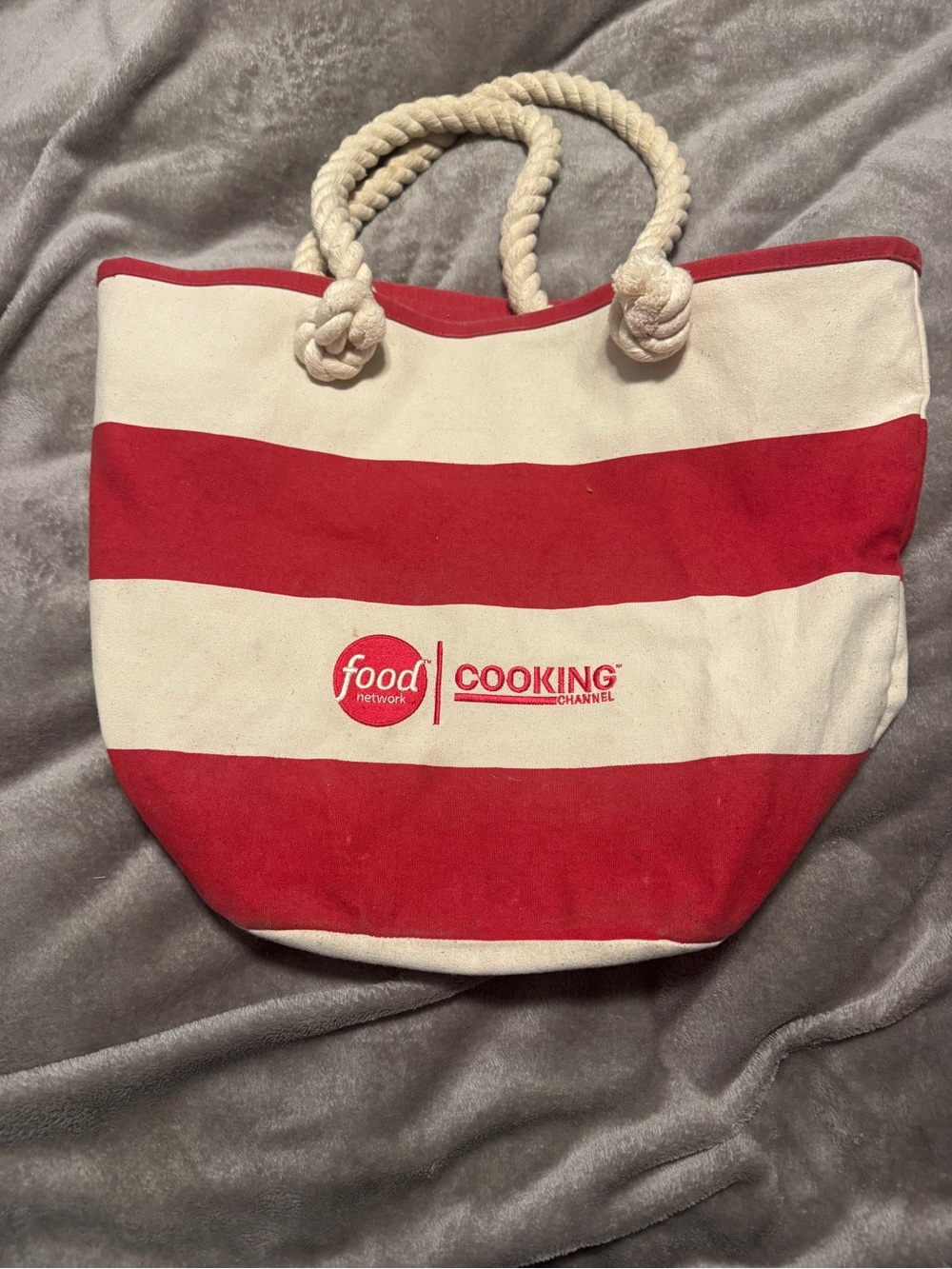 Food Network Red & White Striped Canvas Logo Tote